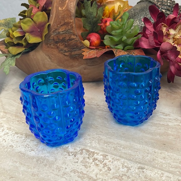 Set of 2 vintage blue glass votives or light shades